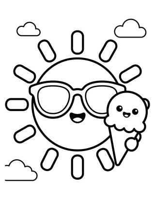 Sol de Verano Comiendo Helado para colorir Desenho de Sol de Verano Comiendo Helado para colorir e imprimir grátis