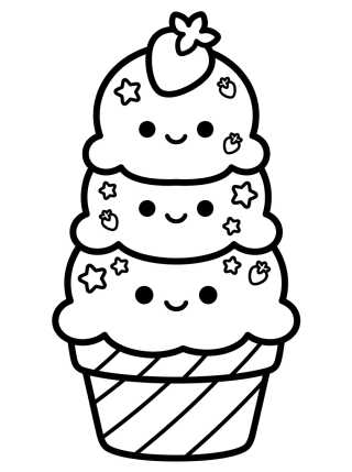 Helado Kawaii en Cono para colorir Desenho de Helado Kawaii en Cono para colorir e imprimir grátis