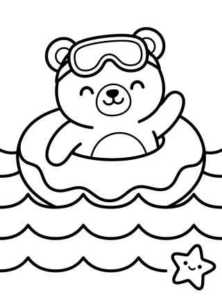 Osito Tierno con Flotador en la Playa para colorir Desenho de Osito Tierno con Flotador en la Playa para colorir e imprimir grátis