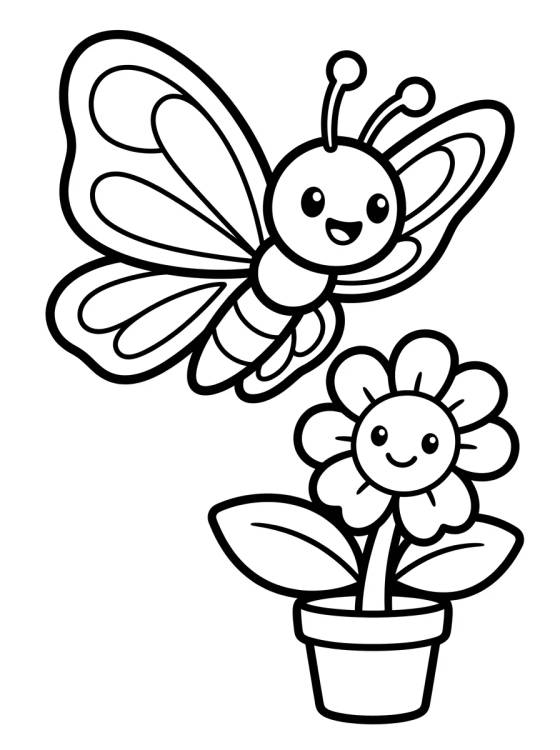 Mariposa Sonriente y Flores para colorir Desenho de Mariposa Sonriente y Flores para colorir e imprimir grátis