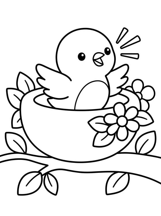 Pajarito en su Nido Floreado para colorir Desenho de Pajarito en su Nido Floreado para colorir e imprimir grátis