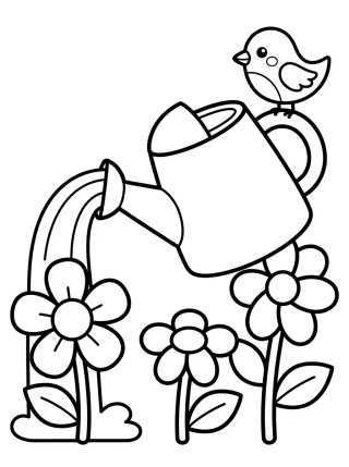 Regadera de Flores y Pajarito para colorir Desenho de Regadera de Flores y Pajarito para colorir e imprimir grátis