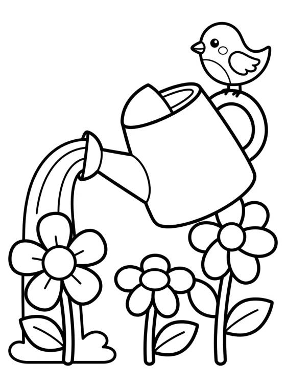 Regadera de Flores y Pajarito para colorir Desenho de Regadera de Flores y Pajarito para colorir e imprimir grátis
