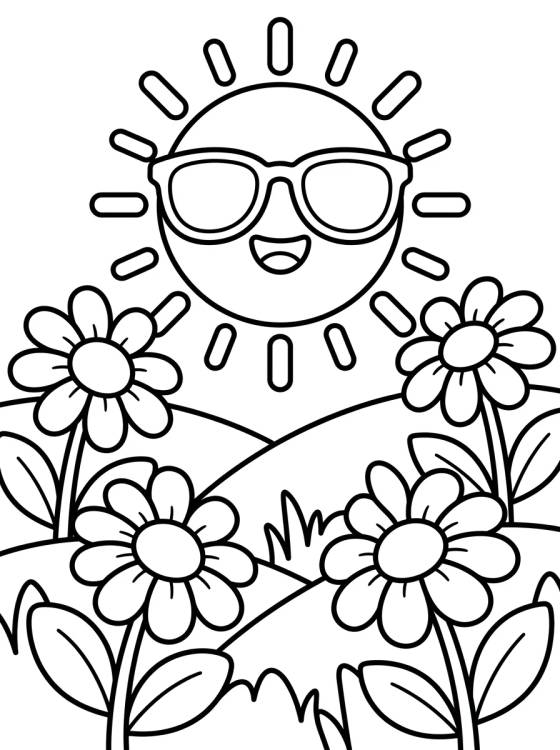Sol Brillando en las Margaritas para colorir Desenho de Sol Brillando en las Margaritas para colorir e imprimir grátis