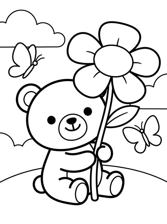 Osito con Flor de Primavera para colorir Desenho de Osito con Flor de Primavera para colorir e imprimir grátis