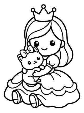 Princesa con Gatito para colorir Desenho de Princesa con Gatito para colorir e imprimir grátis