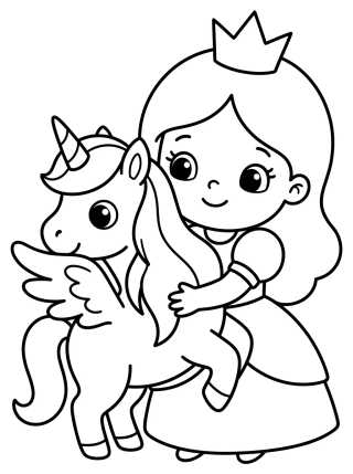 Princesa y el Unicornio Lindo para colorir Desenho de Princesa y el Unicornio Lindo para colorir e imprimir grátis