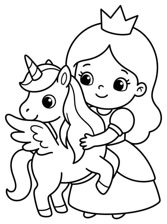 Princesa y el Unicornio Lindo para colorir Desenho de Princesa y el Unicornio Lindo para colorir e imprimir grátis
