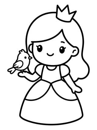 Princesa Kawaii con Pajarito para colorir Desenho de Princesa Kawaii con Pajarito para colorir e imprimir grátis