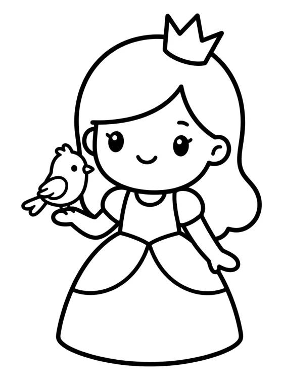 Princesa Kawaii con Pajarito para colorir Desenho de Princesa Kawaii con Pajarito para colorir e imprimir grátis