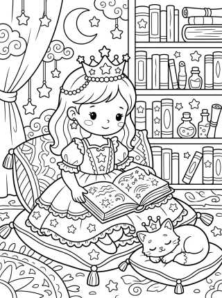 Princesa Leyendo un Libro Mágico para colorir Desenho de Princesa Leyendo un Libro Mágico para colorir e imprimir grátis