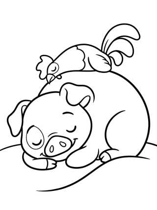 Pua Durmiendo con Hei Hei Encima para colorir Desenho de Pua Durmiendo con Hei Hei Encima para colorir e imprimir grátis