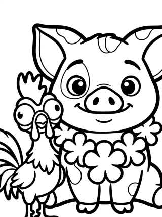 Pua y Hei Hei con Collar de Flores para colorir Desenho de Pua y Hei Hei con Collar de Flores para colorir e imprimir grátis
