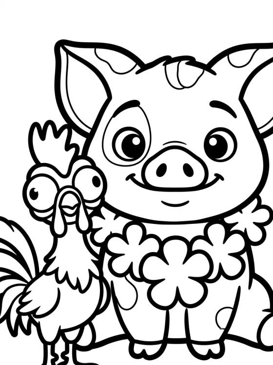Pua y Hei Hei con Collar de Flores para colorir Desenho de Pua y Hei Hei con Collar de Flores para colorir e imprimir grátis