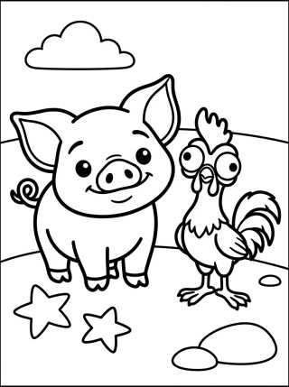 Pua y Hei Hei Juntos en la Playa para colorir Desenho de Pua y Hei Hei Juntos en la Playa para colorir e imprimir grátis