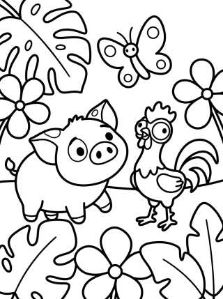 Pua y Hei Hei en la Selva Tropical para colorir Desenho de Pua y Hei Hei en la Selva Tropical para colorir e imprimir grátis