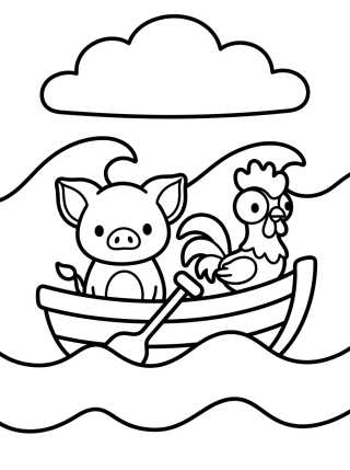 Pua y Hei Hei Navegando en el Barco para colorir Desenho de Pua y Hei Hei Navegando en el Barco para colorir e imprimir grátis