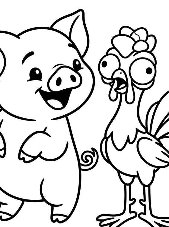 Pua Riendo y Hei Hei Confuso para colorir Desenho de Pua Riendo y Hei Hei Confuso para colorir e imprimir grátis