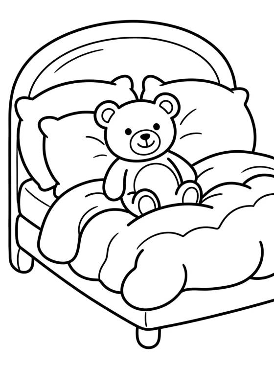 Cama Acogedora con Osito de Peluche para colorir Desenho de Cama Acogedora con Osito de Peluche para colorir e imprimir grátis