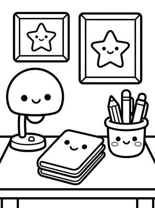Escritorio de Estudios Kawaii para colorir Desenho de Escritorio de Estudios Kawaii para colorir e imprimir grátis