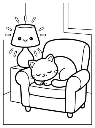 Gatito Durmiendo en un Puf para colorir Desenho de Gatito Durmiendo en un Puf para colorir e imprimir grátis