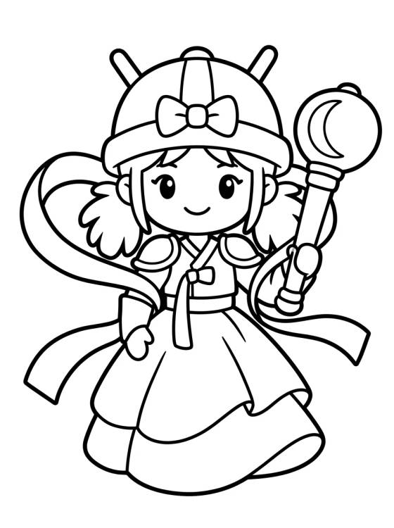 Hanbok Moderno de Guerrera para colorir Desenho de Hanbok Moderno de Guerrera para colorir e imprimir grátis