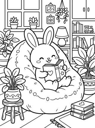 Conejito Descansando en el Puff para colorir Desenho de Conejito Descansando en el Puff para colorir e imprimir grátis