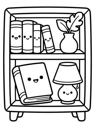 Estante de Libros Kawaii para colorir Desenho de Estante de Libros Kawaii para colorir e imprimir grátis