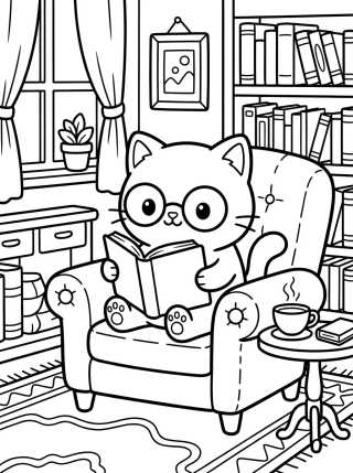 Gatito Leyendo en la Poltrona para colorir Desenho de Gatito Leyendo en la Poltrona para colorir e imprimir grátis