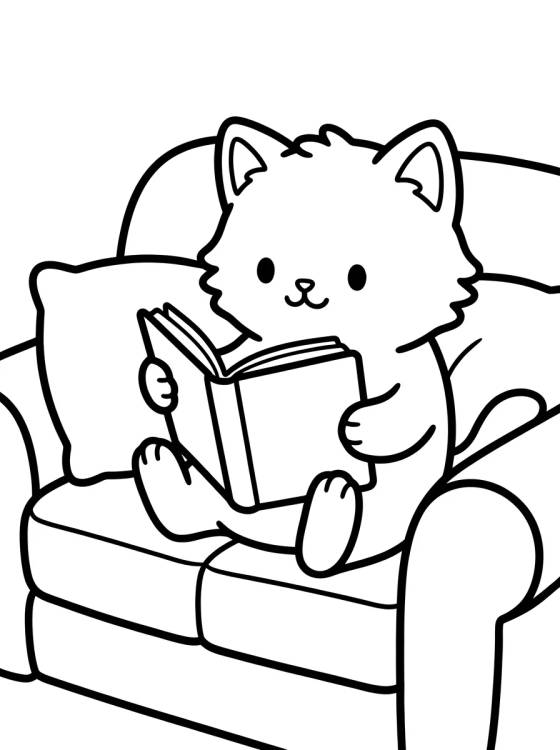 Gatito Leyendo en el Sofá para colorir Desenho de Gatito Leyendo en el Sofá para colorir e imprimir grátis