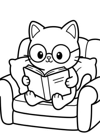 Gatito Leyendo en el Sofá para colorir Desenho de Gatito Leyendo en el Sofá para colorir e imprimir grátis