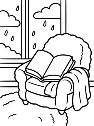 Lectura en la Ventana en un Día de Lluvia para colorir Desenho de Lectura en la Ventana en un Día de Lluvia para colorir e imprimir grátis