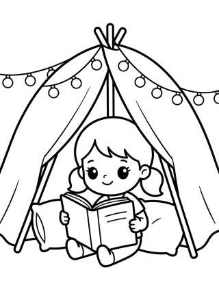 Niña Leyendo en su Casita para colorir Desenho de Niña Leyendo en su Casita para colorir e imprimir grátis