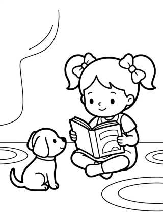 Niña Leyendo a su Perrito para colorir Desenho de Niña Leyendo a su Perrito para colorir e imprimir grátis