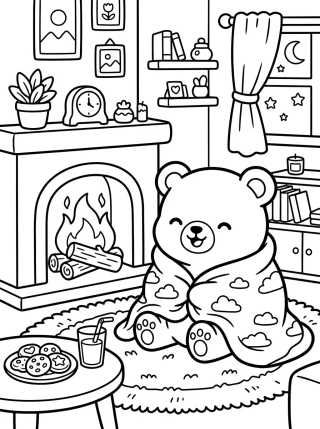 Osito Acogedor junto a la Chimenea para colorir Desenho de Osito Acogedor junto a la Chimenea para colorir e imprimir grátis