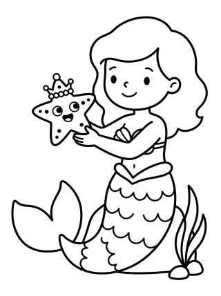 Sirenita Jugando con Estrellas de Mar para colorir Desenho de Sirenita Jugando con Estrellas de Mar para colorir e imprimir grátis