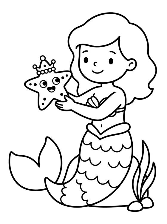 Sirenita Jugando con Estrellas de Mar para colorir Desenho de Sirenita Jugando con Estrellas de Mar para colorir e imprimir grátis