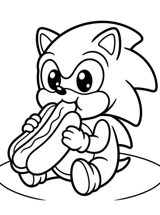 Sonic Comiendo un Hot Dog para colorir Desenho de Sonic Comiendo un Hot Dog para colorir e imprimir grátis