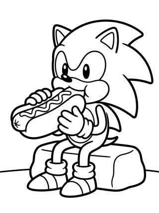 Sonic Comiendo Hot Dog para colorir Desenho de Sonic Comiendo Hot Dog para colorir e imprimir grátis