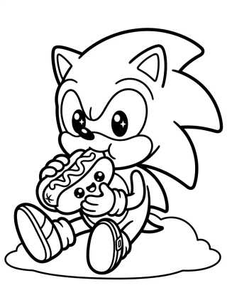 Sonic comiendo un perro caliente para colorir Desenho de Sonic comiendo un perro caliente para colorir e imprimir grátis