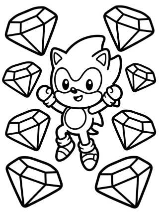 Súper Sonic con las Esmeraldas del Caos para colorir Desenho de Súper Sonic con las Esmeraldas del Caos para colorir e imprimir grátis