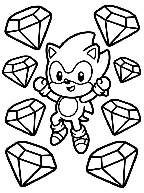 Súper Sonic con las Esmeraldas del Caos para colorir Desenho de Súper Sonic con las Esmeraldas del Caos para colorir e imprimir grátis