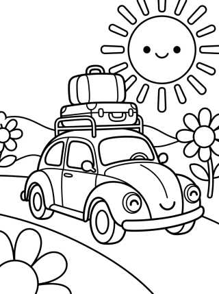Coche Escarabajo en Viaje de Carretera para colorir Desenho de Coche Escarabajo en Viaje de Carretera para colorir e imprimir grátis