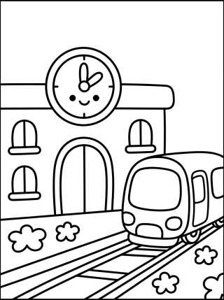 Estación de Tren muy Tierna para colorir Desenho de Estación de Tren muy Tierna para colorir e imprimir grátis