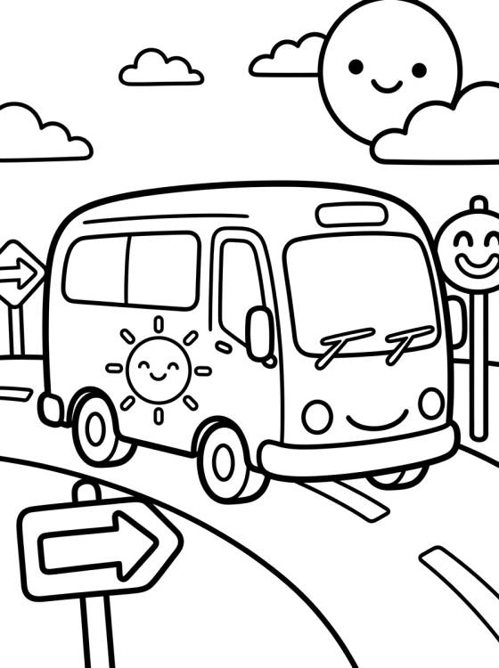 Autobús de Viaje en la Carretera para colorir Desenho de Autobús de Viaje en la Carretera para colorir e imprimir grátis