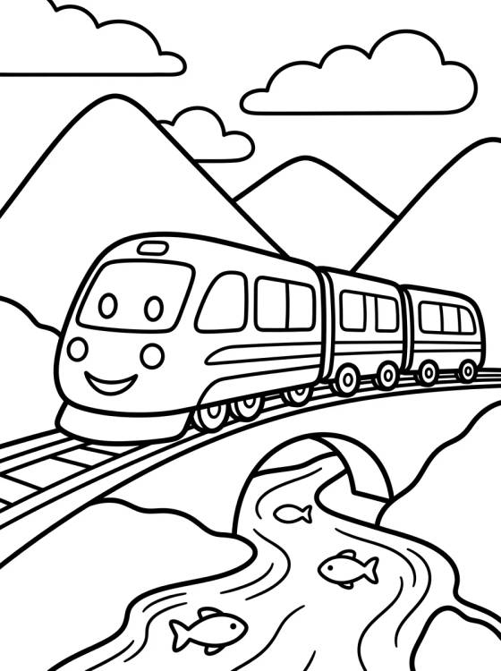 Tren de Pasajeros en las Montañas para colorir Desenho de Tren de Pasajeros en las Montañas para colorir e imprimir grátis
