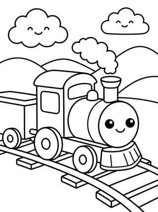 Trencito Kawaii en las Vías para colorir Desenho de Trencito Kawaii en las Vías para colorir e imprimir grátis
