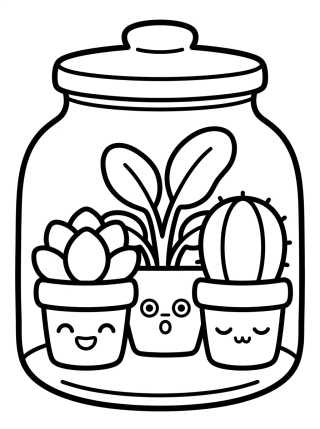 Mini Terrario de Plantitas Kawaii para colorir Desenho de Mini Terrario de Plantitas Kawaii para colorir e imprimir grátis