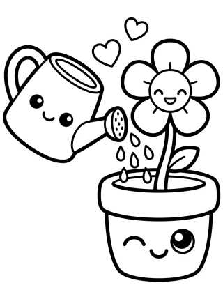 Regadera Amiga Cuidando la Maceta para colorir Desenho de Regadera Amiga Cuidando la Maceta para colorir e imprimir grátis
