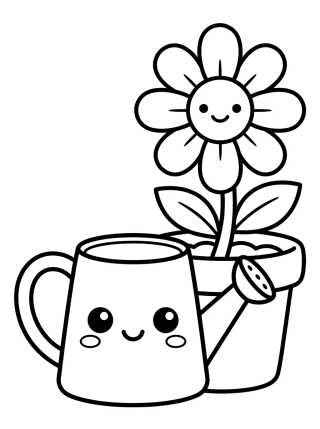 Maceta de Flores y Regadera para colorir Desenho de Maceta de Flores y Regadera para colorir e imprimir grátis